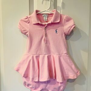 EUC Polo Ralph Lauren Baby Girl's Stretch Mesh Peplum Polo Shortall Size 12M